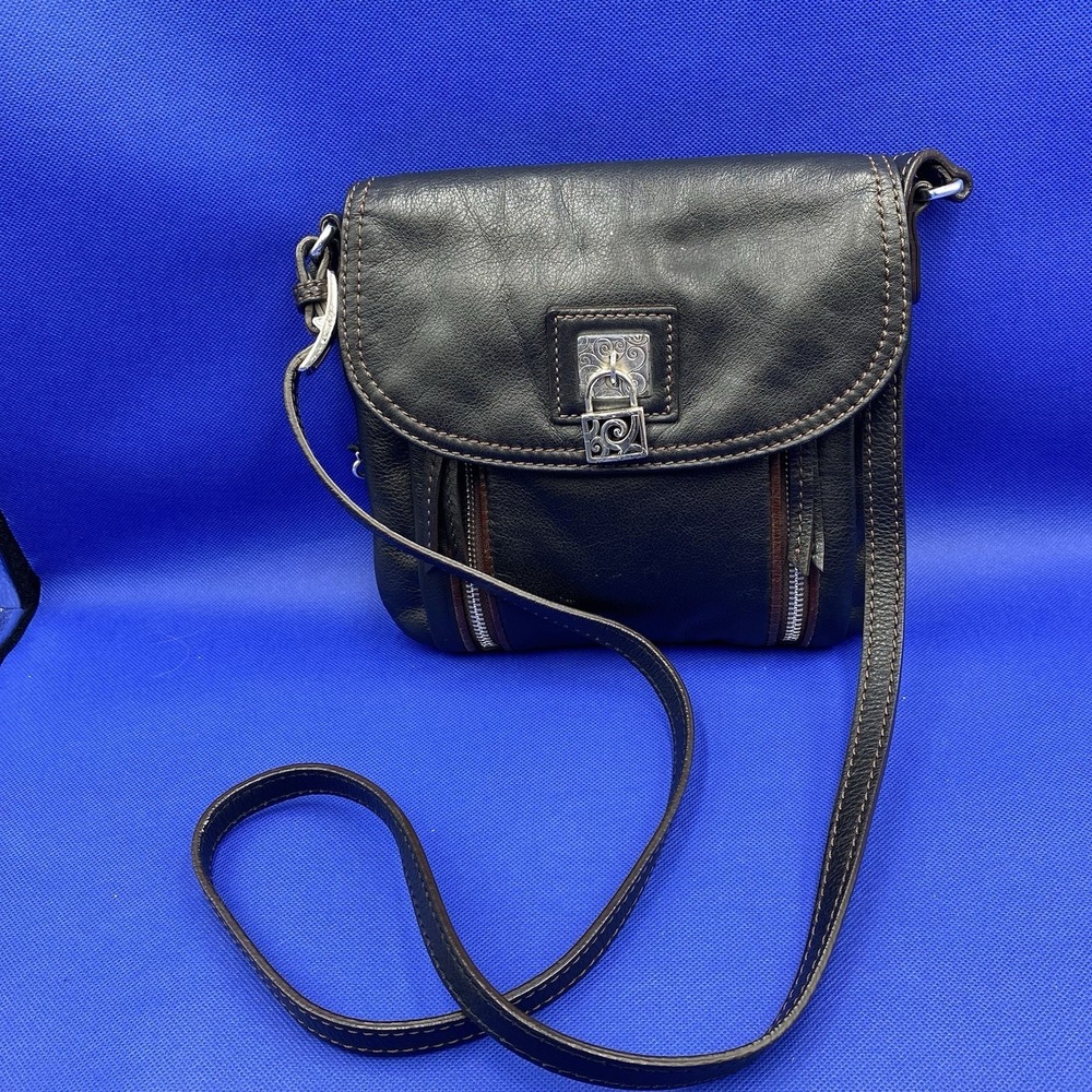 Brighton Crossbody Purse Black Leather Lock Accent